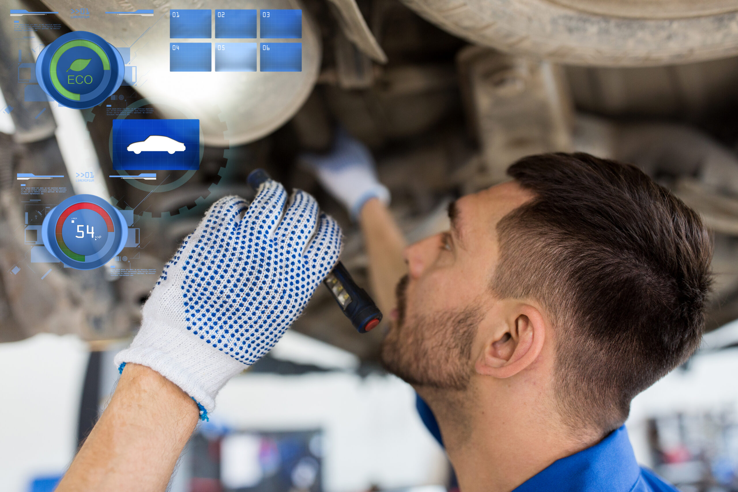 Mechanic performing general vehicle service on car engine
